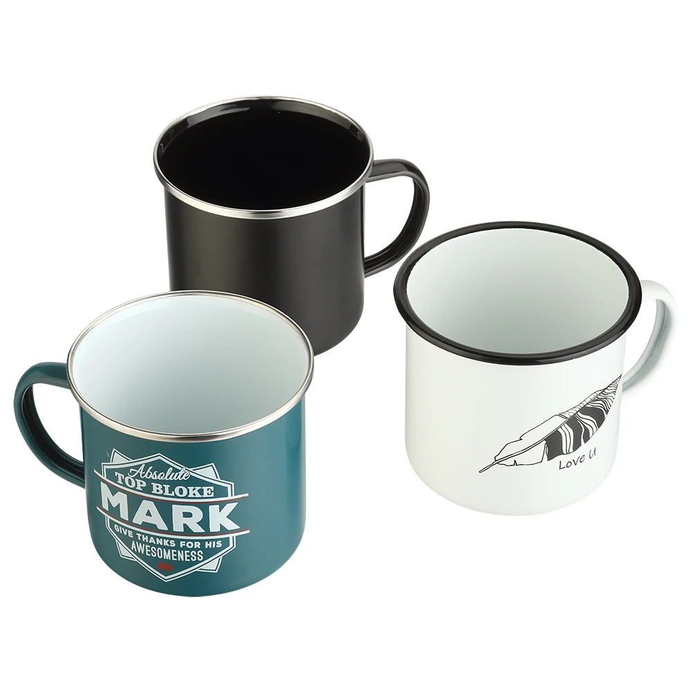 Promotional eco friendly coffee travel sublimation cup wholesale drinking camping ceramic cup enamel mug with lid handle