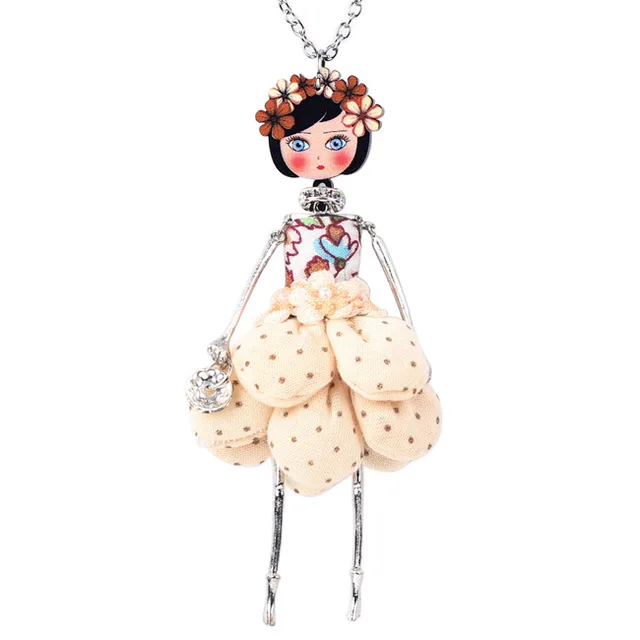 Japanese Style Cute Doll Pendant Necklace Lovey Skirt Doll Necklace Sweater Chain Necklace with Kawaii Doll