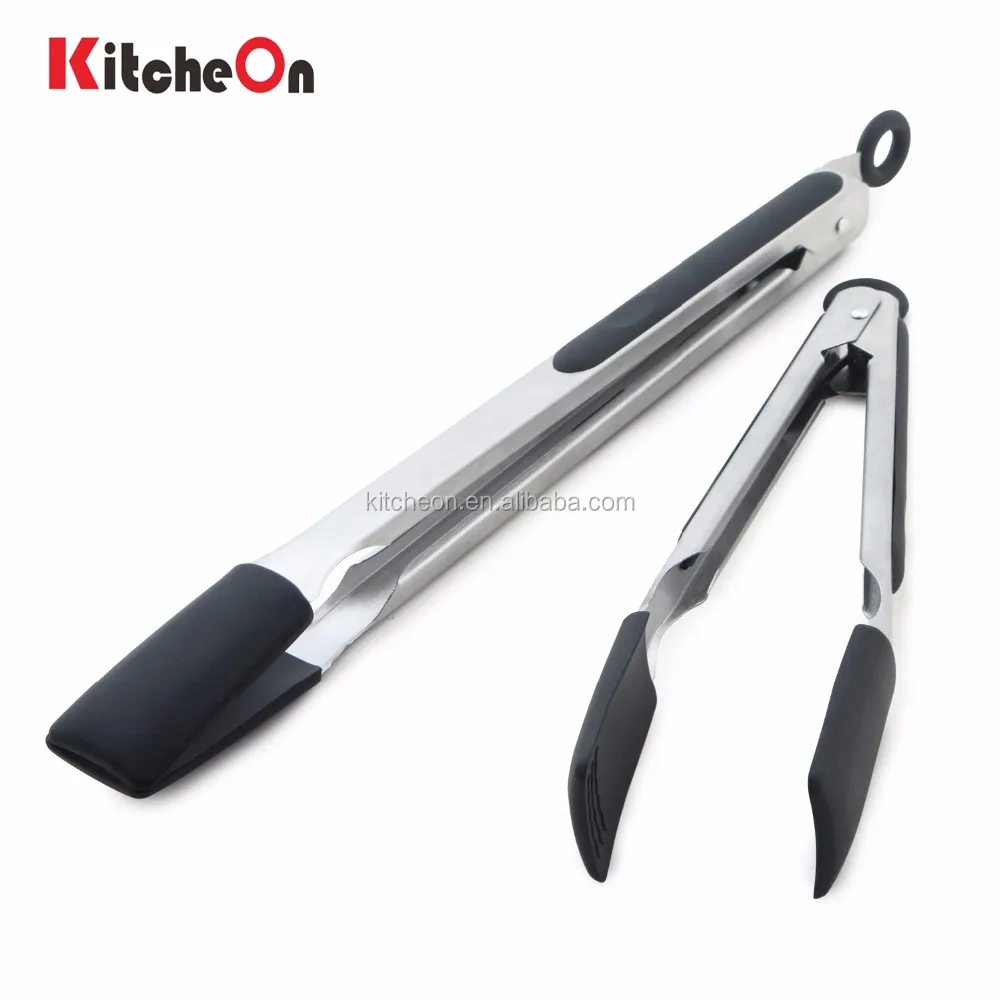 9 Inch and 12 Inch Stainless Steel Locking Food Tongs with Silicone Heads