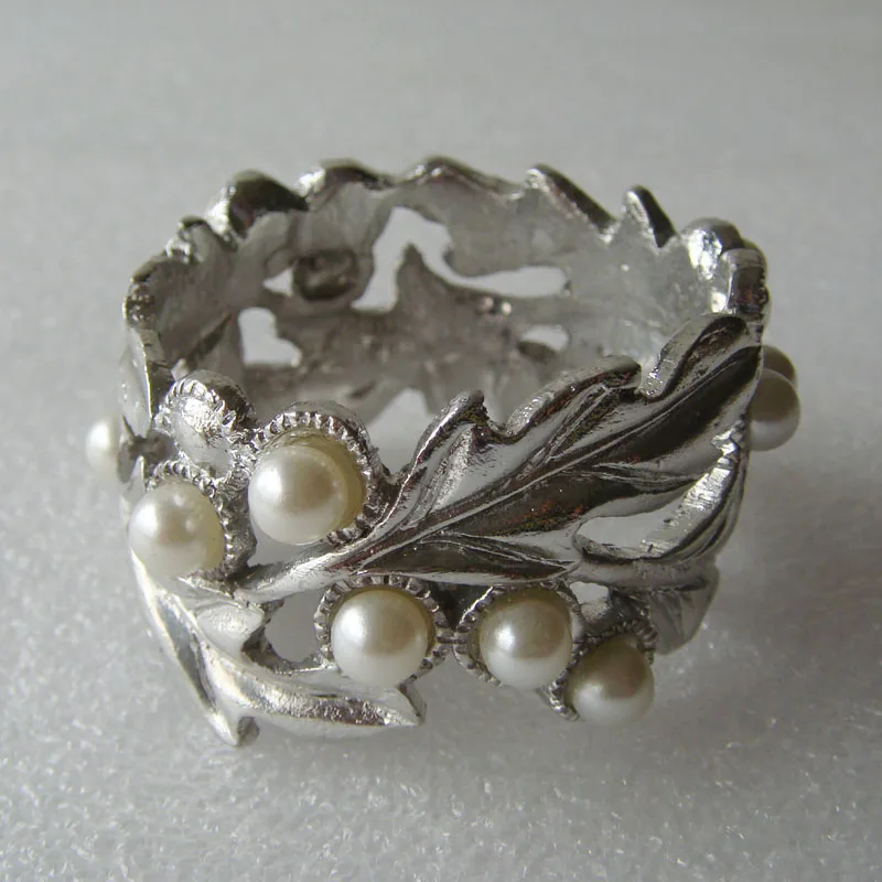 Plating Leaf Napkin Ring Napkin Circles Gold with ABS Pearls Beaded Metal Zinc Alloy Table Napkin Decoration Party Sustainable