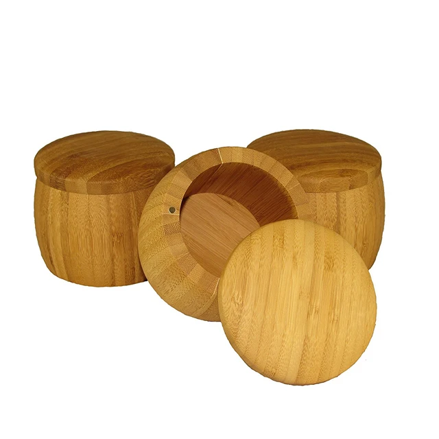 Bamboo Wooden Storage Box Salt Cup Keeps Your Seasonings Fresh - Magnetic Closure Lid Makes Storage Easy(1 set,3 pcs)
