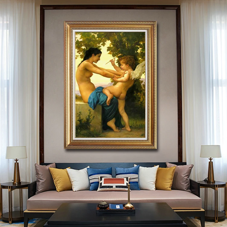 Famous Masterpiece Reproduction Fabric Painting Bouguereau Beautiful Nude Women Angel Oil Painting