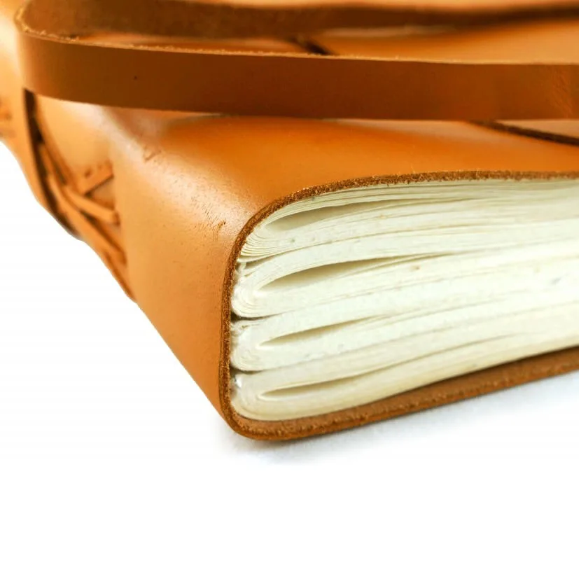 Elegant handmade personalized leather notebook amber orange large strap closure genuine leather journal cover