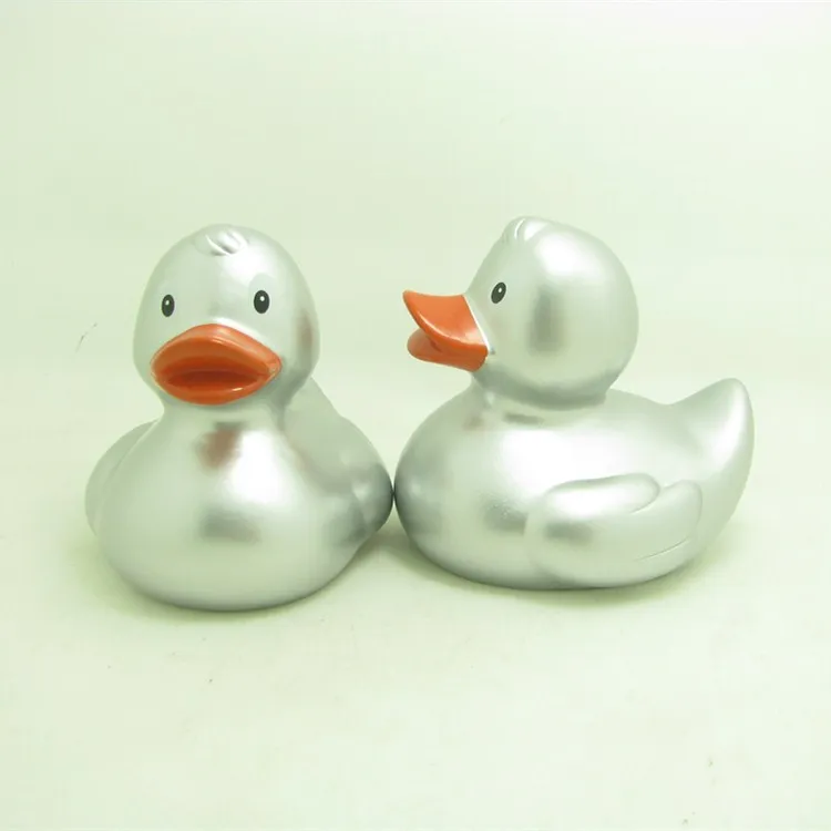 silver rubber bath duck Vinyl bath toy duck in golden silver metallic color