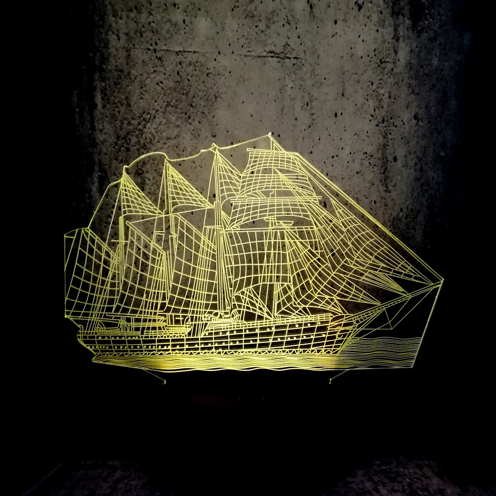 3D Retro Ancient Sailing Sea Boat Ship LED Lamp Chinese Style Multicolor Illusion RGB Night Light USB Table Desk Decor led lava