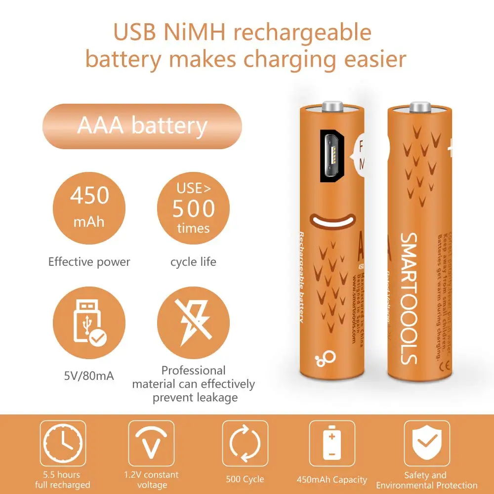 Logo Brand Customize Micro USB Port Rechargeable AA AAA Batteries 1.2V 1.5V 2/4/6/10 Pack Reusable Ni-Mh Battery Cheap Cost