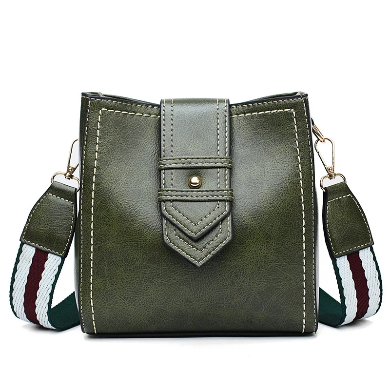 Ladies Vintage Retro PU Leather Wide Striped Strap Arrow Shape Belt Decor Messenger Crossbody Shoulder Bags for Women