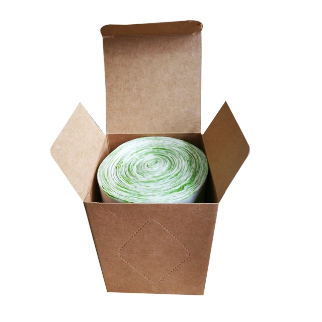 ASTM D 6400 Certified 100% compostable bags on roll with retail packaging