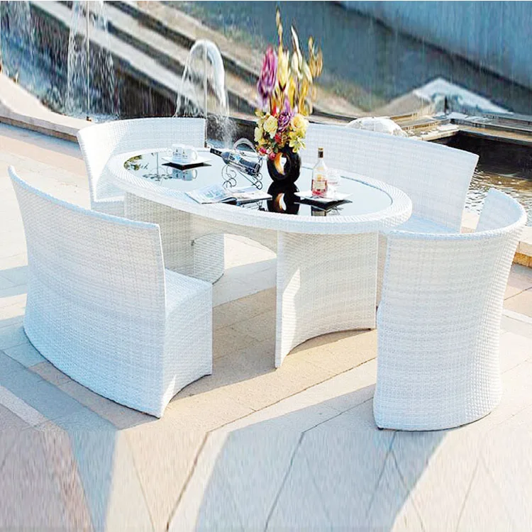 Classic 4 Seater Outdoor Rattan Wicker Furniture Dining Round Table Chair Modern