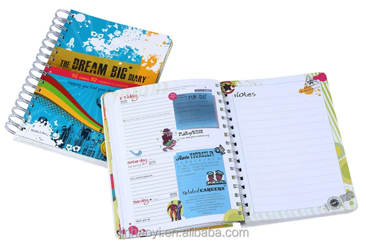 Customized w-o spiral binding bound publisher school writing notebook printing