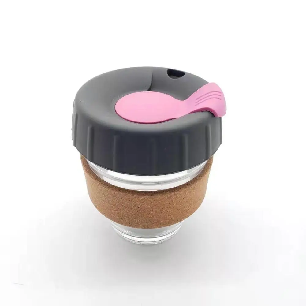 100% Высококачественная многоразовая кофейная чашка 12 унций, изолированная кофейная кружка, чашка из закаленного стекла, набор из натуральной пробки с соломинкой, оптовая продажа