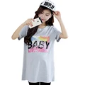 HOT Summer maternity clothes short sleeve printing letters100 knitted cotton shirts for pregnant women large size