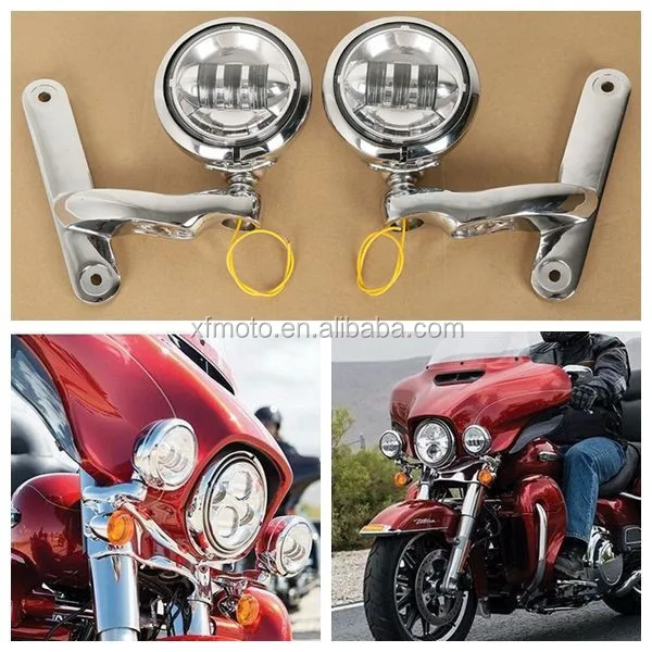 TCMT Chrome 4.5 Inch LED Auxiliary Fog Passing Lights Brackets For Harley Touring XF2906334-E
