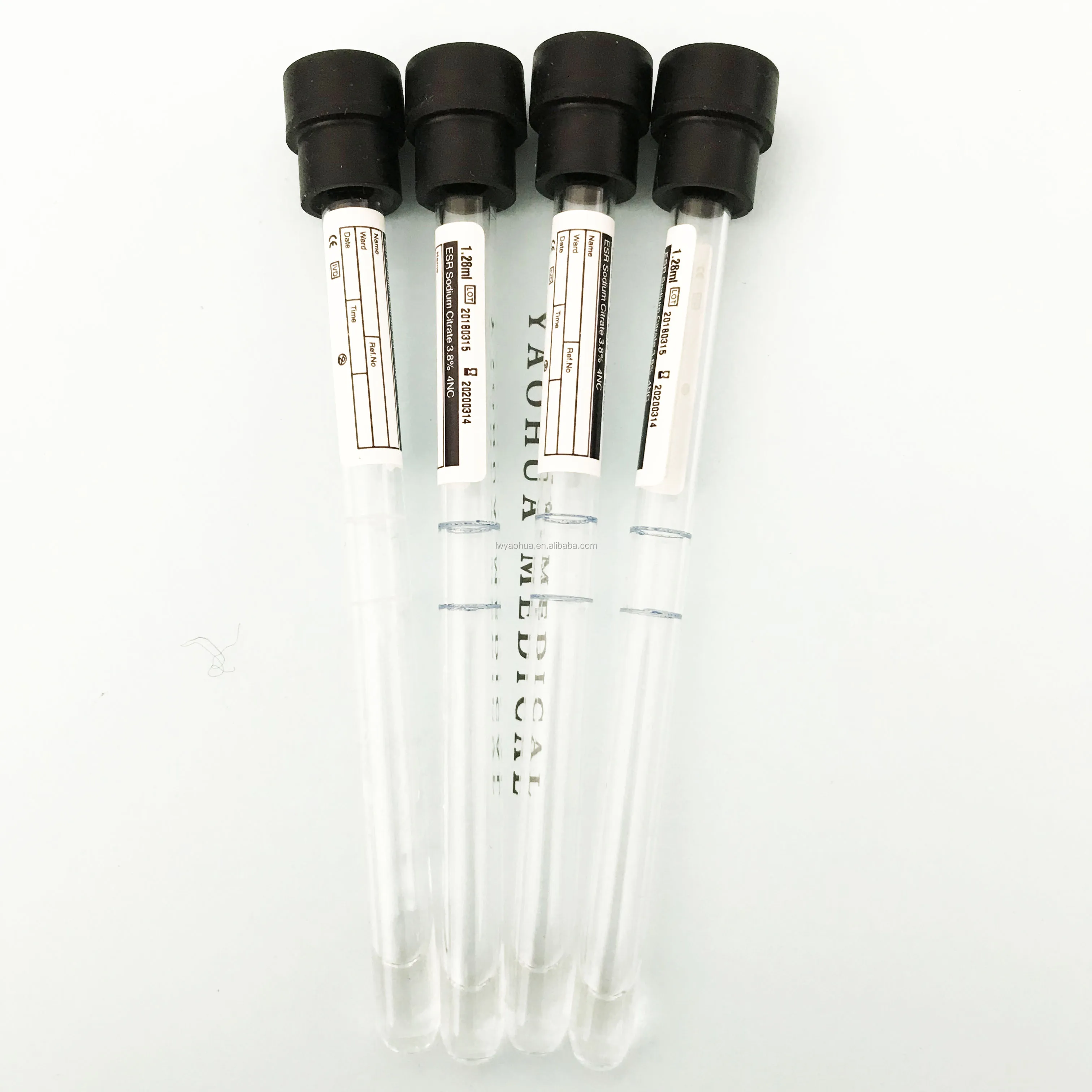 CE/ISO Approved black cap 3.8% sodium citrate tube 1.6ml ESR tube
