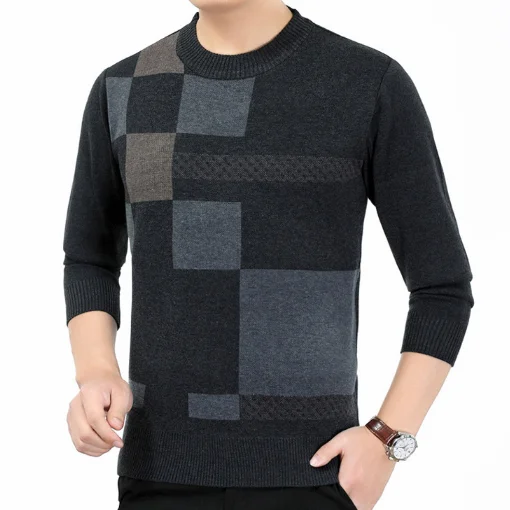 New style middle aged fashion Square good quality classic Dad clothes business O-neck knitwear Exquisite cashmere Men sweater