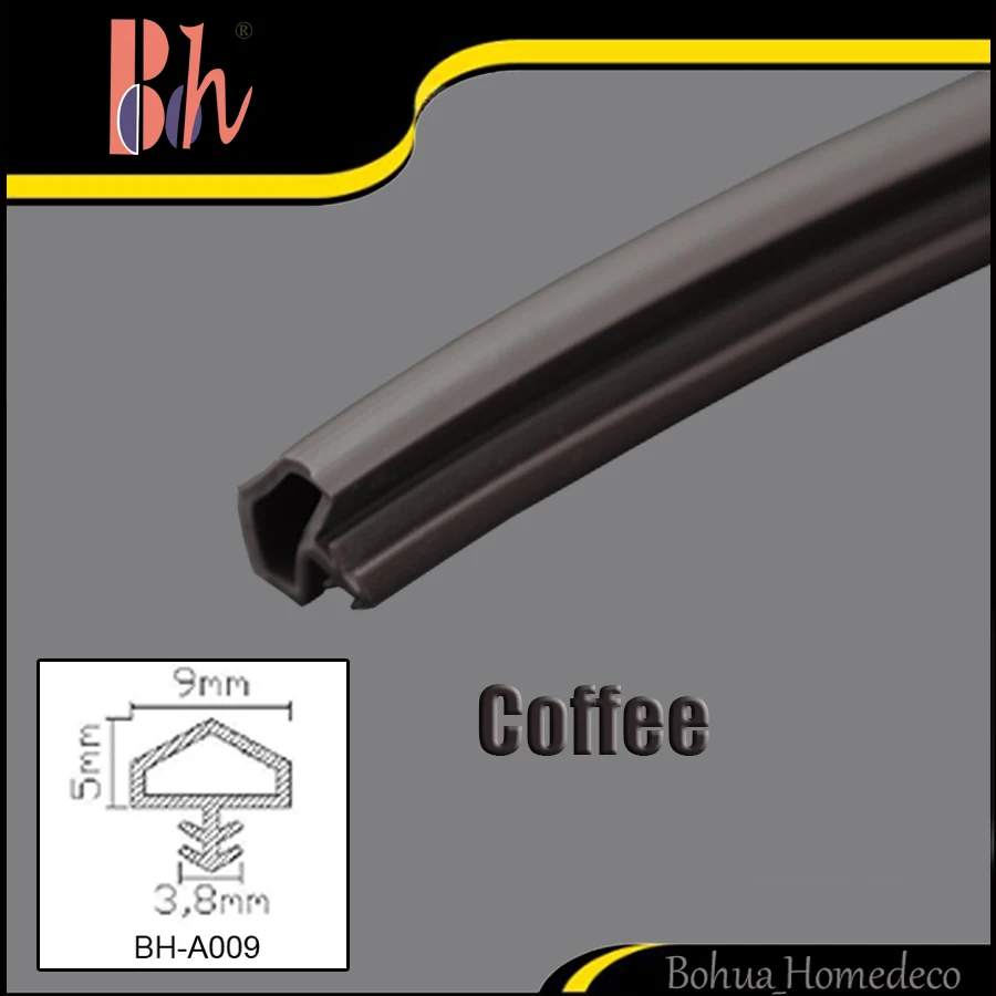 Extruded PVC Weather Dust Proof Rubber Strip Sliding Door Frame Groove Gasket Repair Soundproof Seals R 9x5x3.8mm Color Coffee
