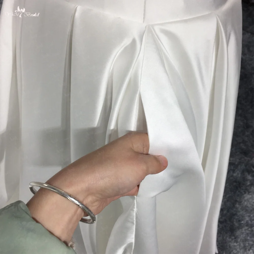 LZ286 Detachable Long Train Satin Wedding Dress Sweetheart Neckline Beaded Lace Luxury Dress 3-D Flowers Jumpsuit Women