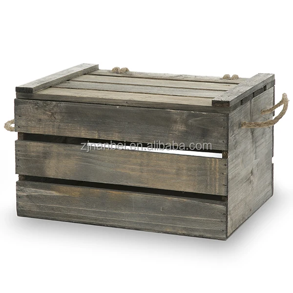 2024 Custom logo country rustic grey wooden fruit crate vintage vegetable crates with lid