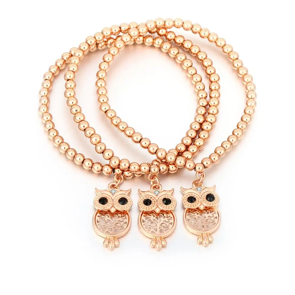 2020 Fashion Tree of Life Pendant Jewelry for Women Cute Owl with Crystal Elastic Corn Chain 3 Pcs/Set Bracelets SL05895