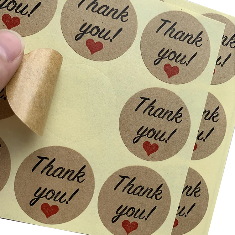 Wholesale Custom Design Adhesive Label Round Kraft Paper Circle Thank You Sticker