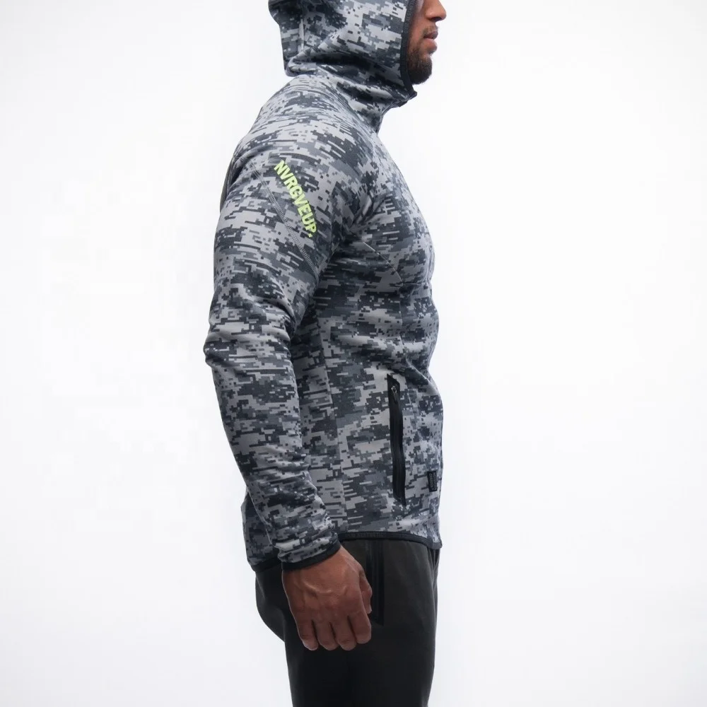 Streetwear 2020 muscle slim fit camo printed plain gym jacket hoodies