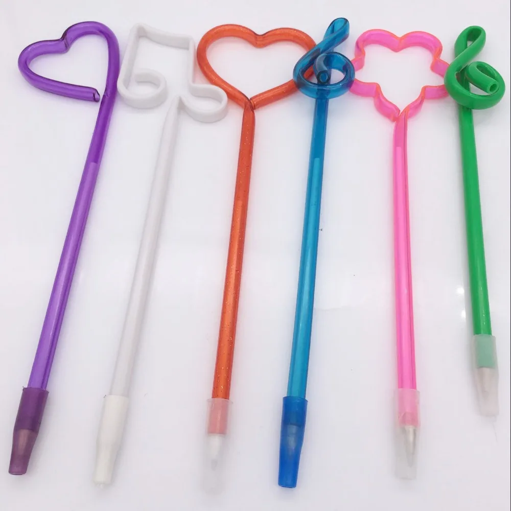 Music note Heart Shaped drinking Straw Plastic Ball Pen