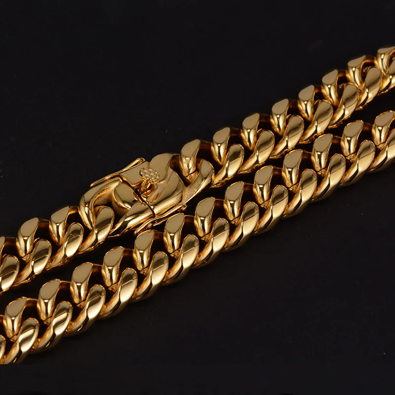 High Quality PVD Gold Plating  Stainless Steel Miami 18mm Cuban Chain For Man