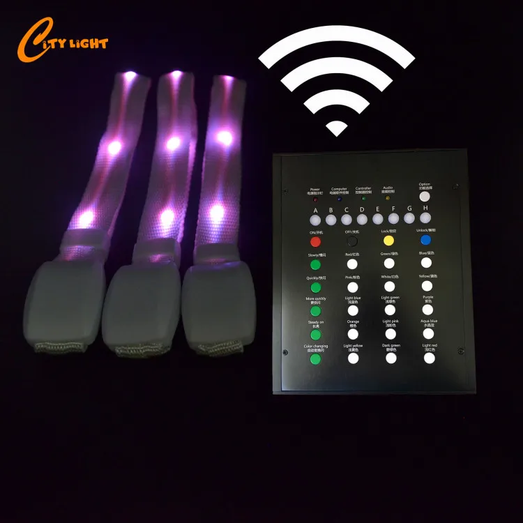 Remote Controlled 15 multicolor RGB DMX Proragrammed Nylon  LED Bracelet for Concert