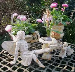 Wholesale Metal Set/3 Iron Home and Garden Aged Color Large Cherub Fairy Decoration Christmas Angel Figurines Statue Ornaments