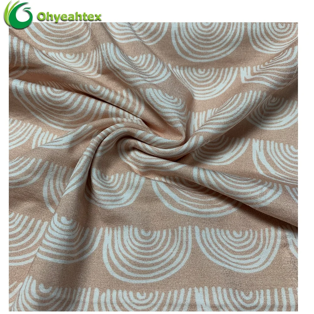 Anti-Mildew Custom Knitting Single Jersey Printed Bamboo Spandex Fabric For Baby