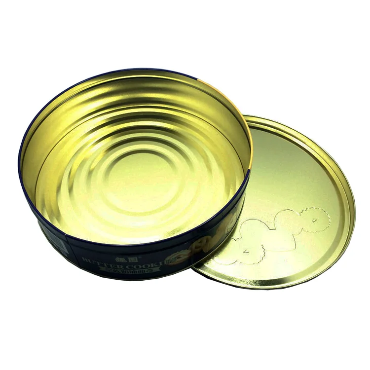 Offset Printing Big Round Biscuit Tin Packaging Box Tinplate Metal Cookie with Slip Lid