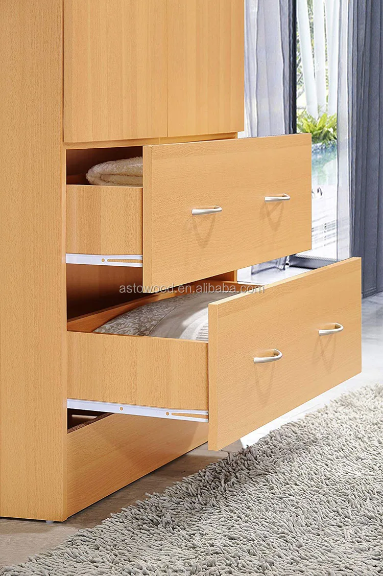 Melamine PB cheap good quality 2 Door Wardrobe with 2 Drawers and Hanging Rod