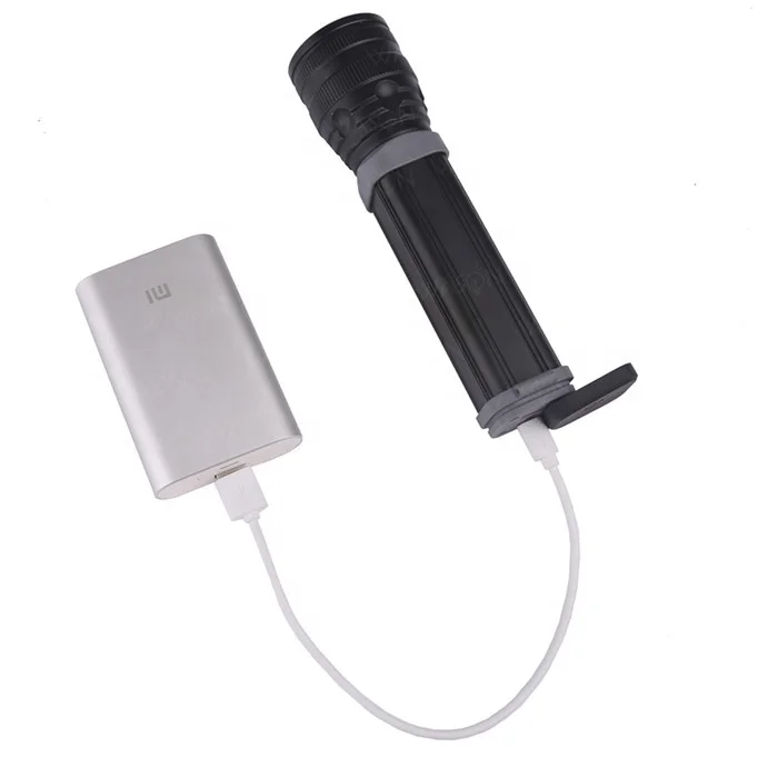 2019 New special 10W long distance solar powered USB rechargeable flat led flashlight with power bank for mobile phone charging