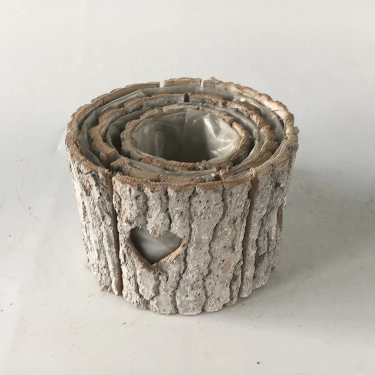 
Hot sale home garden heart designed planting basket bark flower pots with plastic lining 