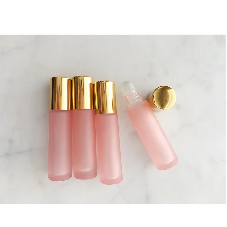 nice Frosted rainbow navy blue amber red orange Blush pink glass roller Bottle with gemstone roll on cap