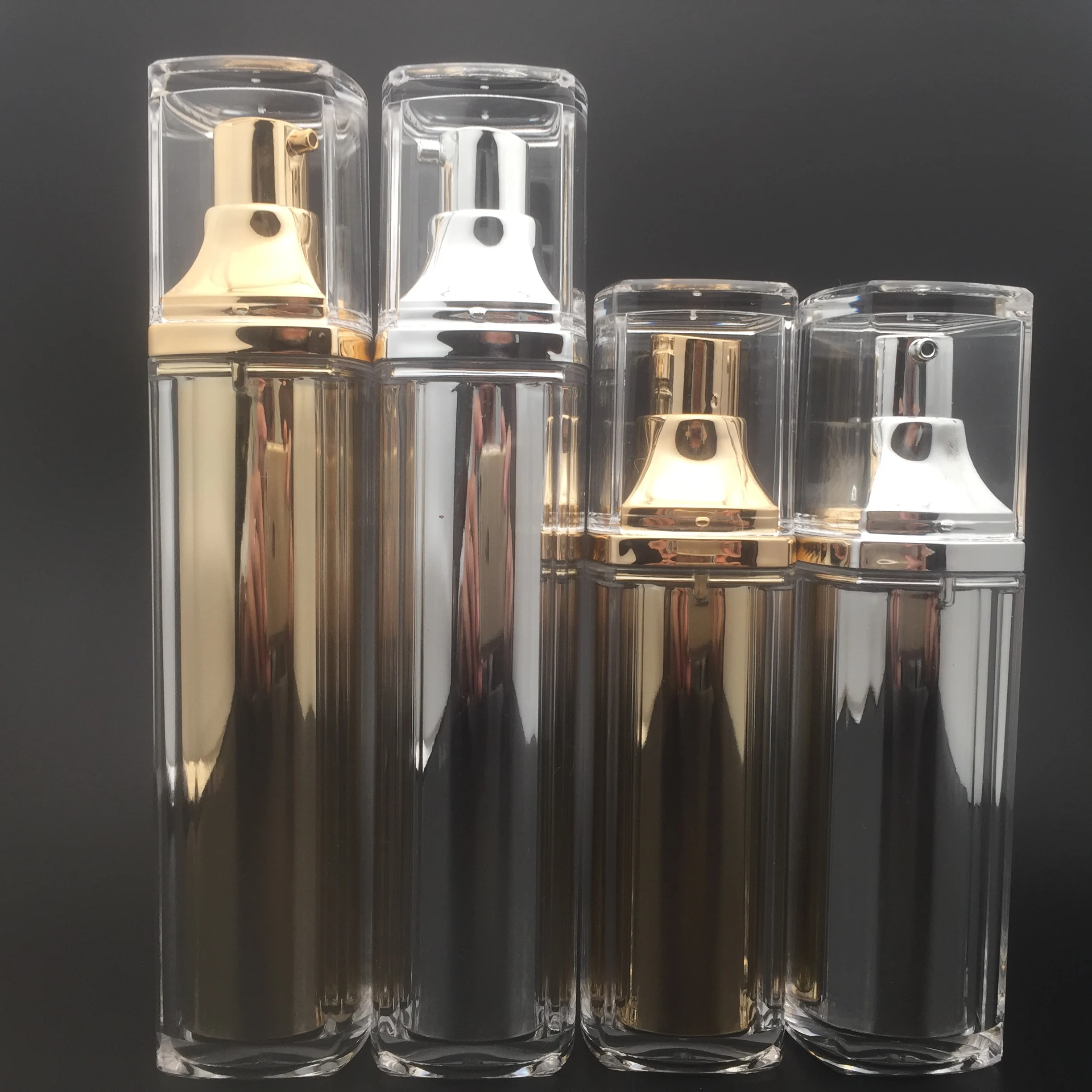 
UV coated gold acrylic airless serum bottle for rectangle shape 