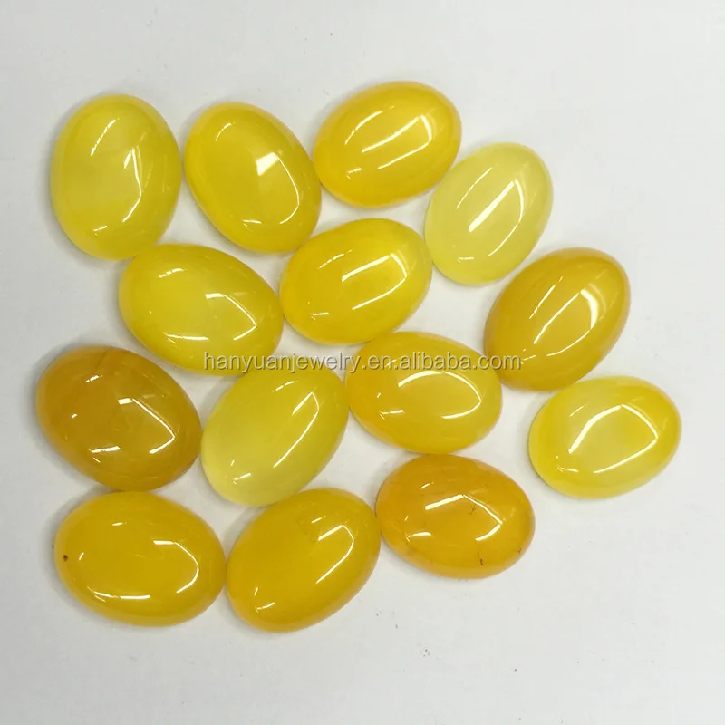 Natural gemstone chalcedony oval cut yellow agate cabochon