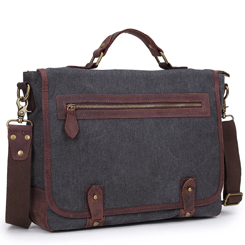 Холщовые сумки для ноутбука 14 дюймов, винтажный кожаный холщовый портфель для мужчин