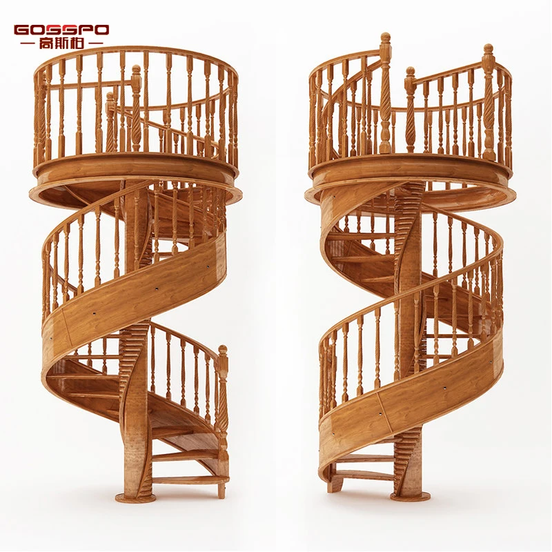 
American Red Oak Interior Antique Carved Wood Staircase 