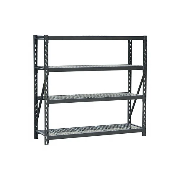 Hoifat industrial warehouse modular black sturdy heavy duty wall metal display storage 4 tier shelving rack unit with baskets