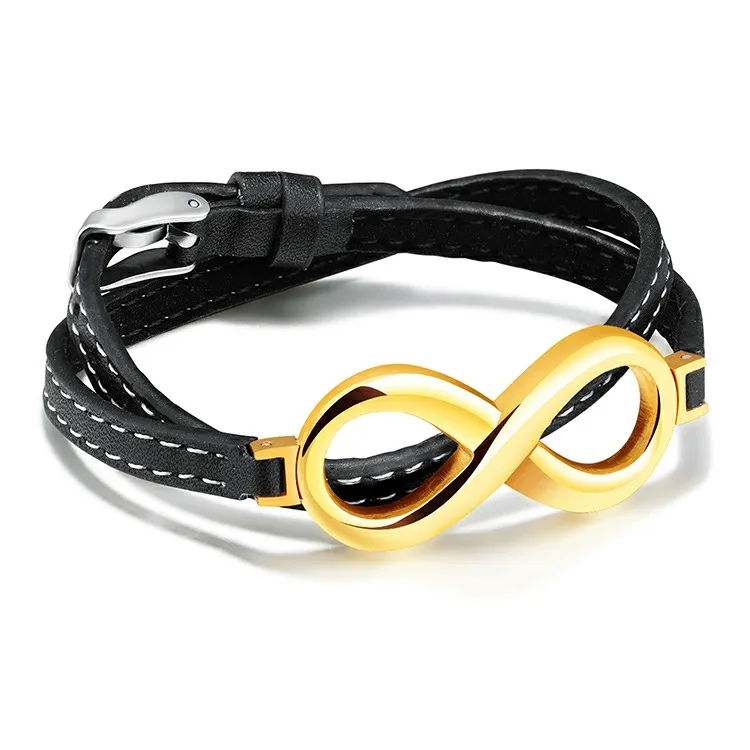 Couple Jewelry Wholesale Jewelry Store Online Marlary Fashion Stainless Steel Infinity Adjustable Leather Bracelet