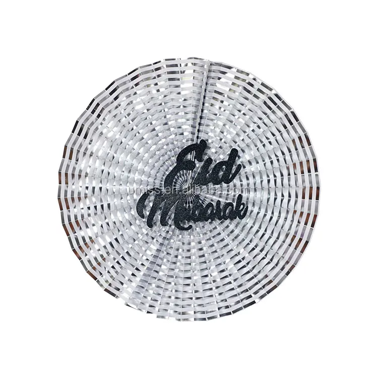 UMISS New Design EID MUBARAK Ramadan Decorations, Silver Black White Paper Fans, Banner
