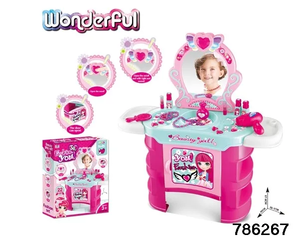 Fashional makeup vanity table mirrored dresser set toys with music and sensor light for girls