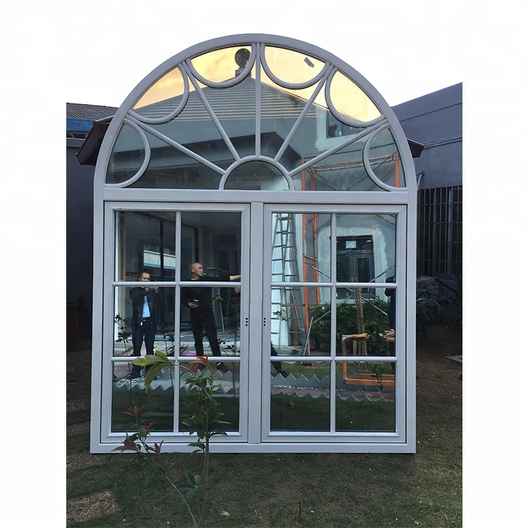 Luxury french exterior tempered glass lowe swing grill arched casement aluminum windows