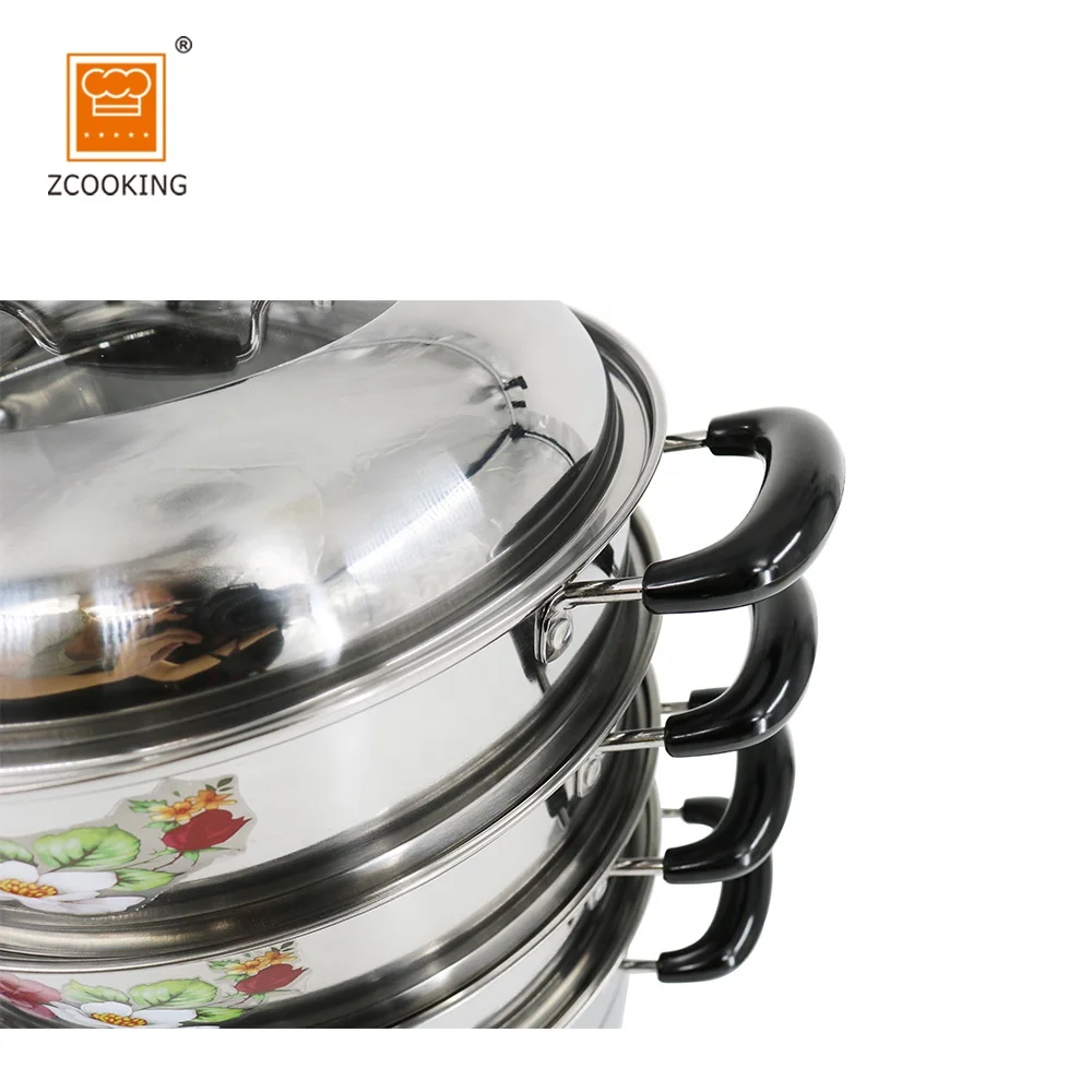 Flower Cooking Pot Set 4layer Stainless Steel 30cm Cookware Sets Mirror Polishing Inside & Outside Single Bottom Visible Lid