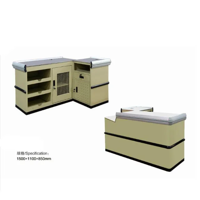 Supermarket Checkout Cash Counter Retail Check out Waiting Design  for sale metal and wooden checkout counter