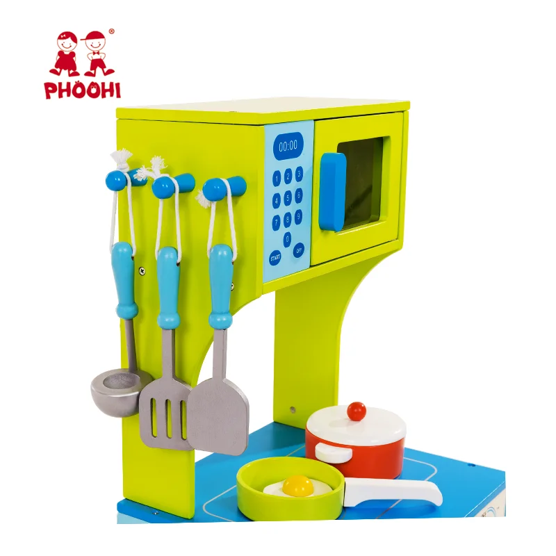 Kids pretend play toy big 4 parts cooking wooden play children kitchen set for 3+