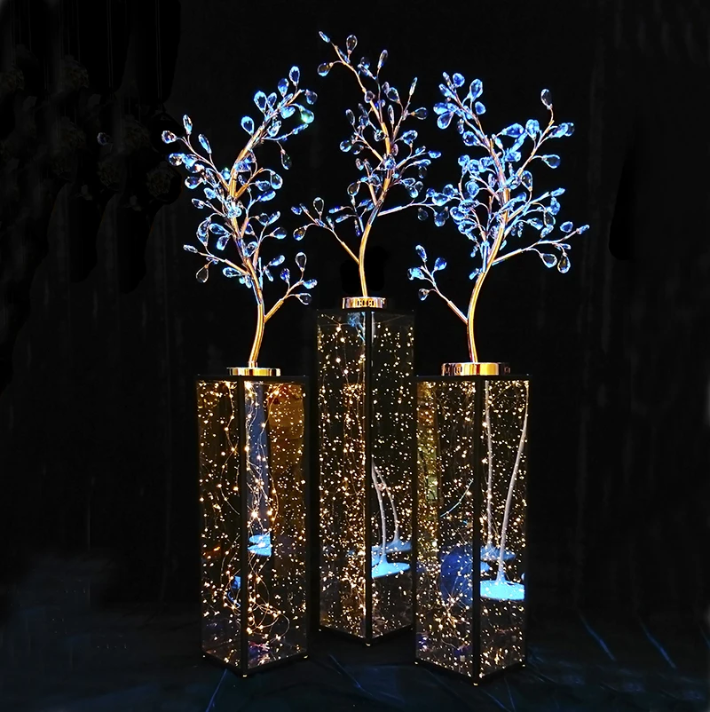 Wedding gold rose luxury crystal tree centerpiece walk way stand for wedding decoration