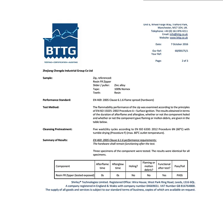 CHENGDA Brand New Clothes Close End Single Teeth Fire Resistant Zip Zipper