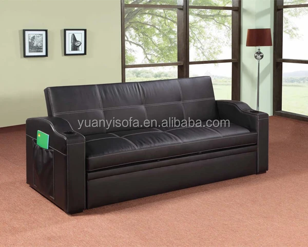 YB2222 Modern multi-purpose Folding futon leather Sofa Bed with cup holder